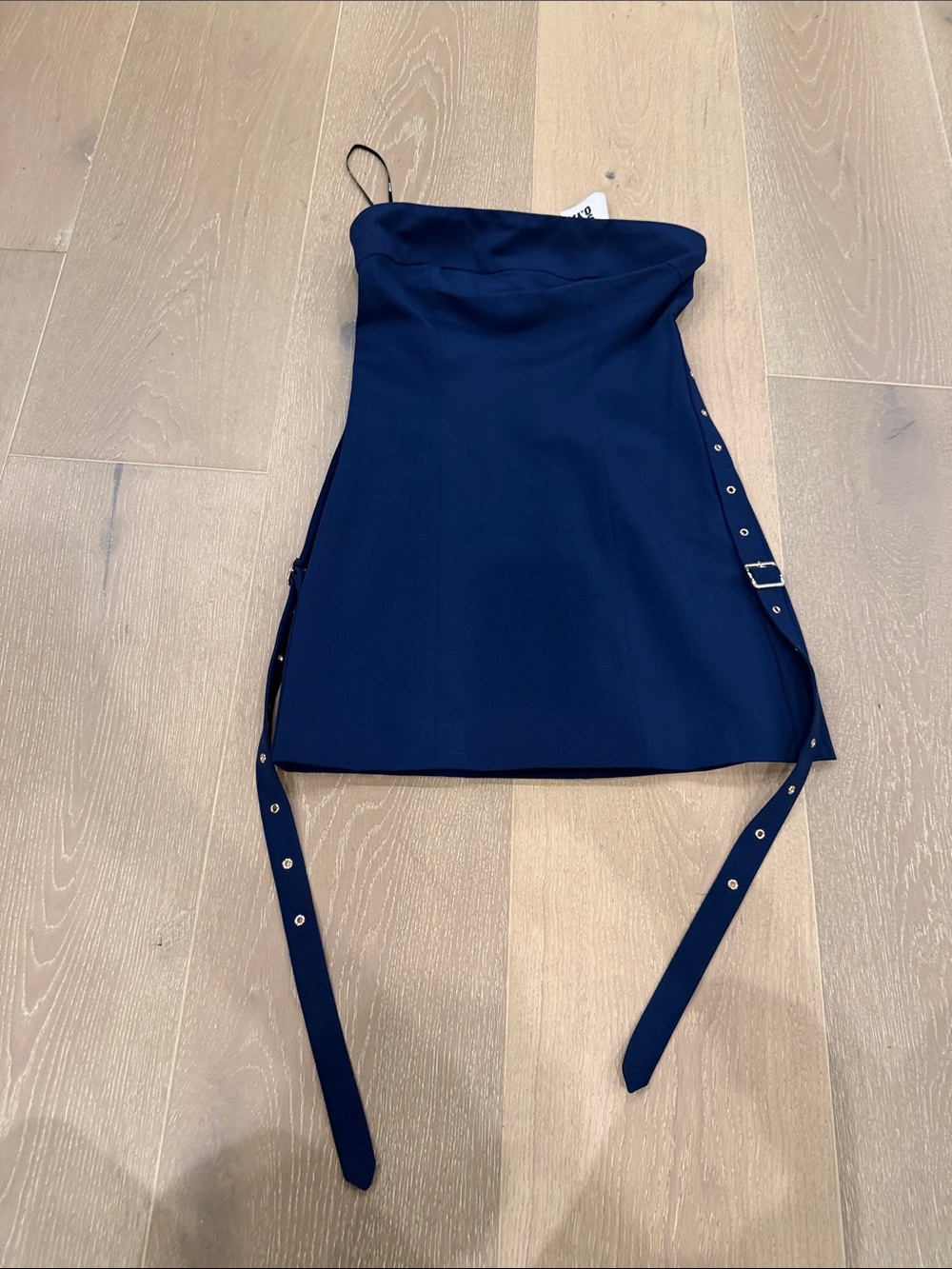 SER.O.YA Navy Strapless Mini Dress with Side Buckle Straps